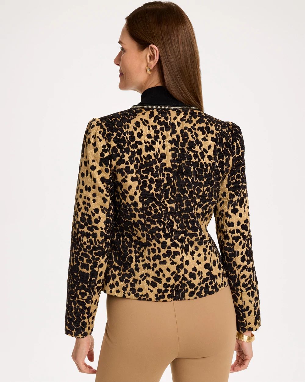 ジャケット・アウター ArchiveTornadomart black leopard parker Leopard Jacquard Long Sleeve Jacket | Chico's